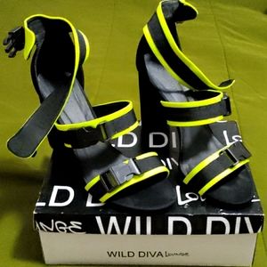 Neon and black heeled shoes